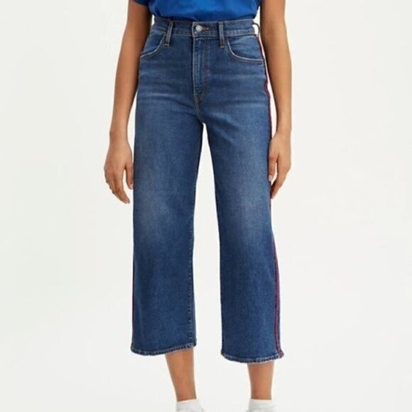 NEW Levis Mile High Rise Wide Leg Cropped Blue Jeans Size 27 - Picture 1 of 9